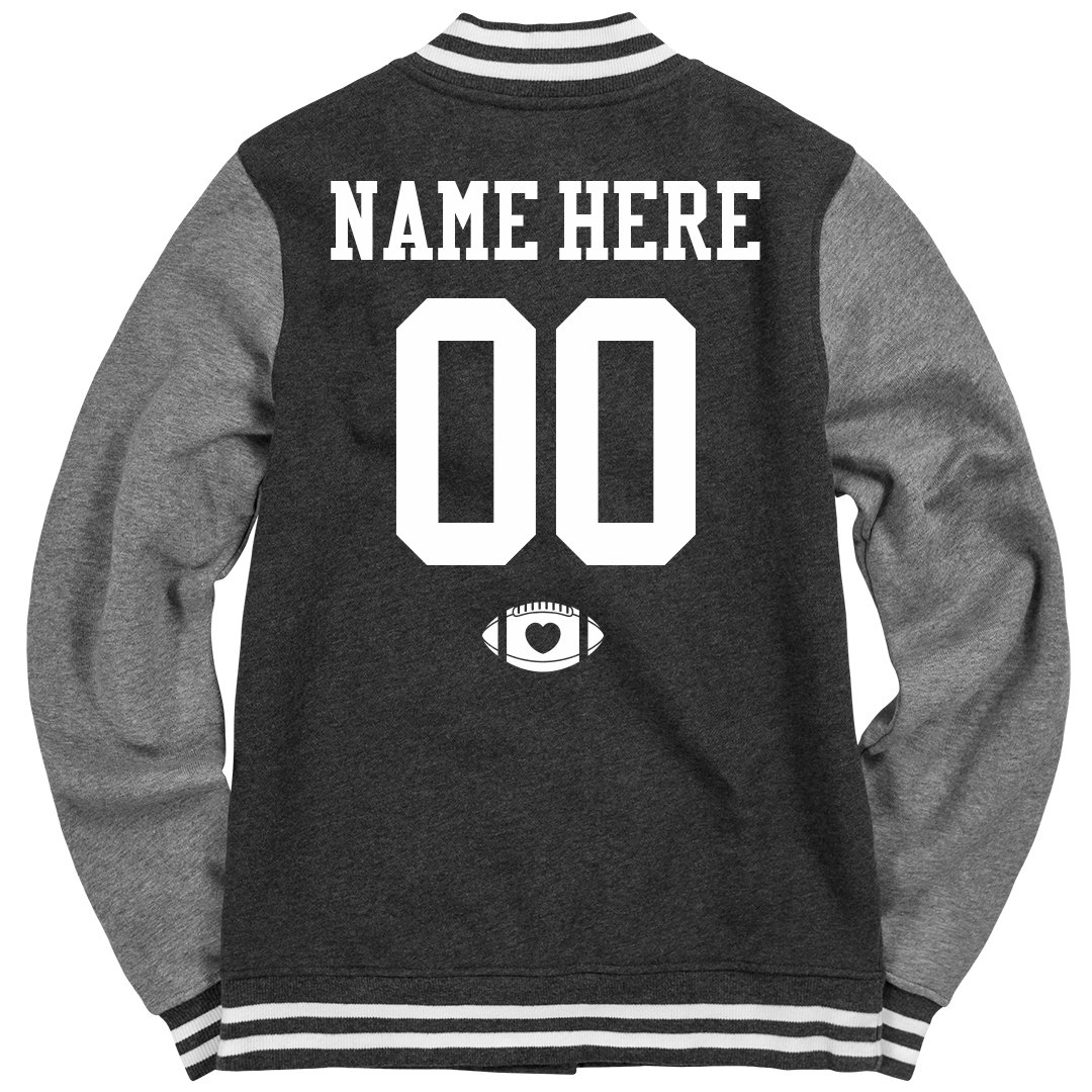 Custom Varsity Football Mom Custom Name - Ladies Fleece Letterman Varsity Jacket | Personalized Graphite Heather/Vintage Heather Tops from Customized